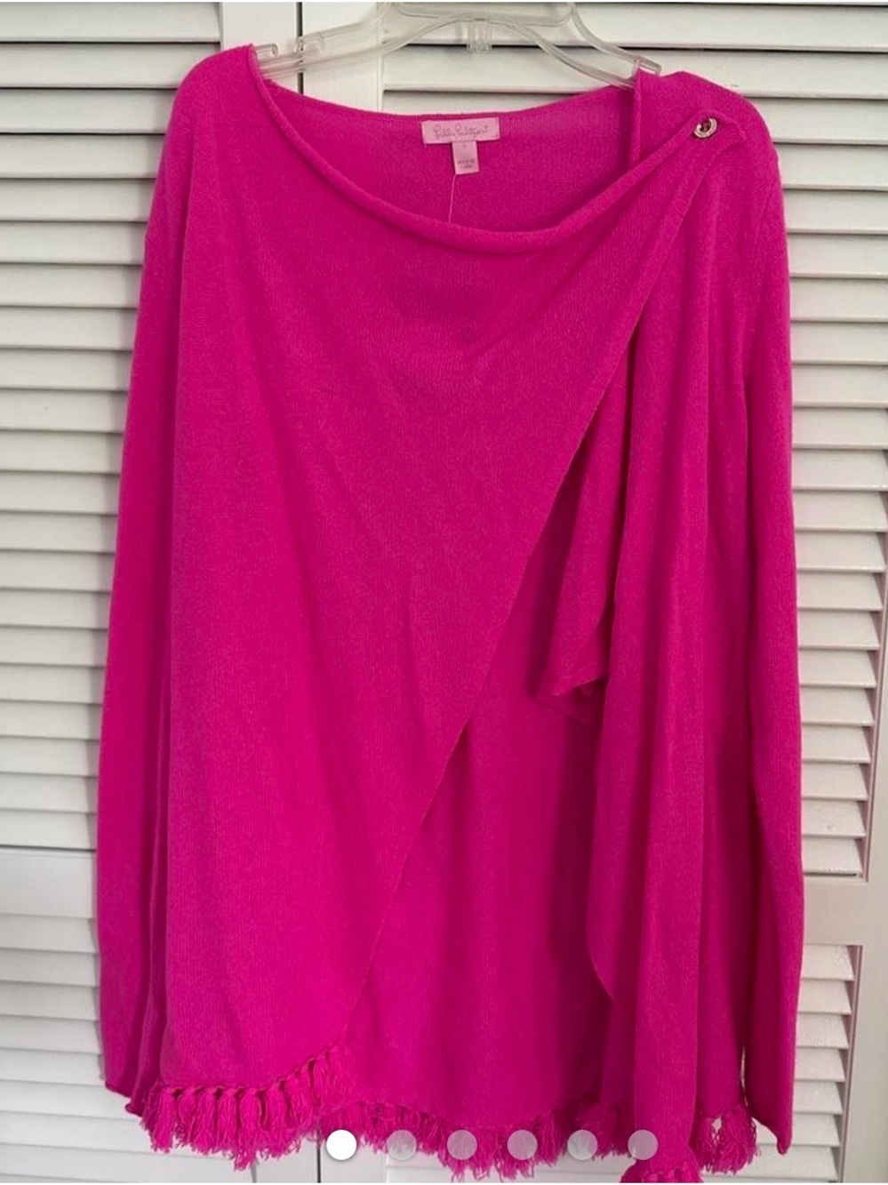 Lilly Pulitzer Bright Pink Fringe-Trim Asymmetrical Open Cardigan